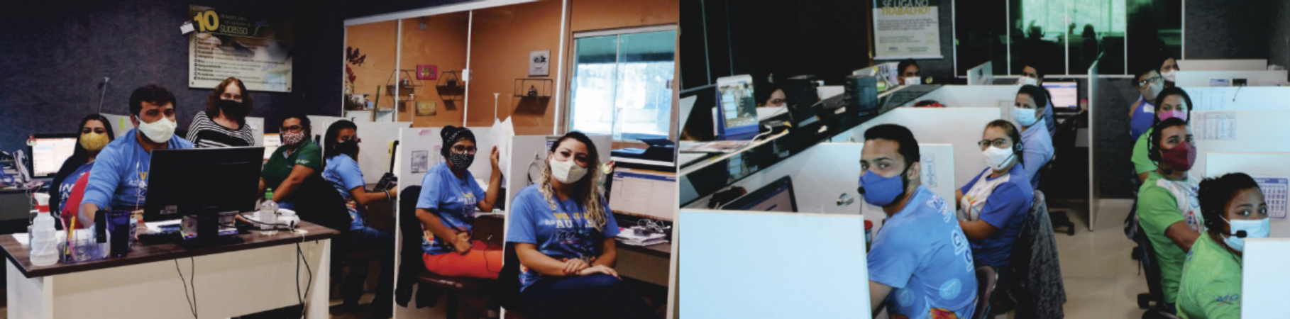 Imagem de colaboradores em suas respectivas mesas